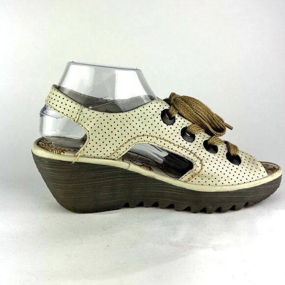 Fly London Perforated Leather Wedge Sandals - Chic and Comfortable. sz. 9.5/40 - Picture 4 of 12